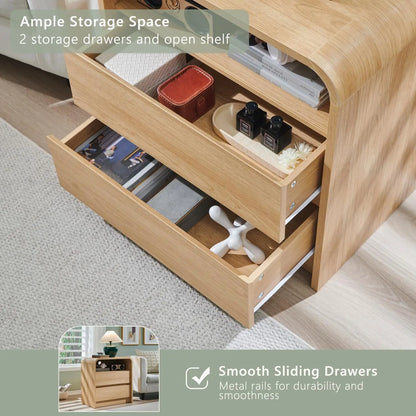 25" Tall Modern Nightstand Set of 2, 23.6'' Wide Wood Bedside Table w/2 Storage Drawers, Charging Station