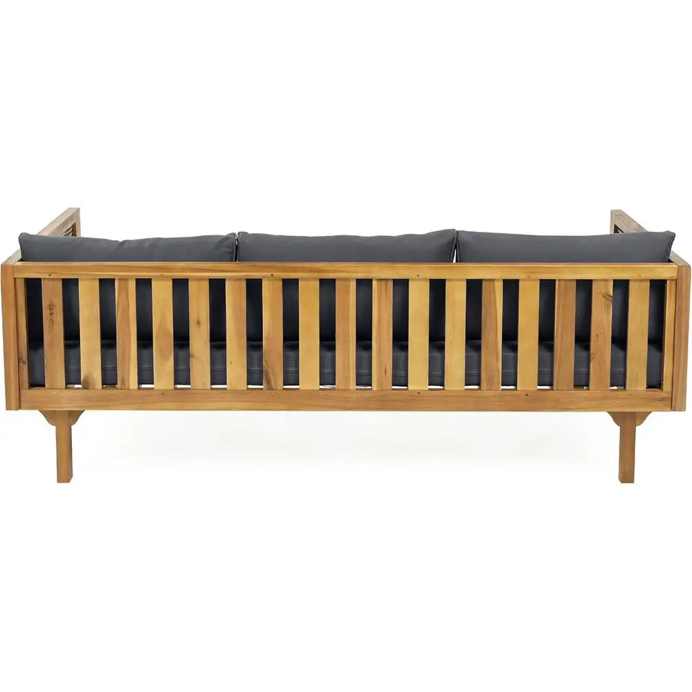 3 Seater Acacia Wood Outdoor Patio Daybed with Rattan Arms, Cushion & Pillow