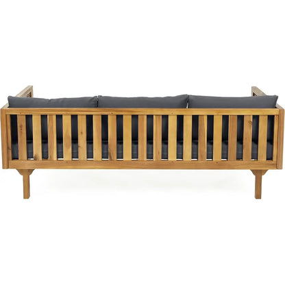 3 Seater Acacia Wood Outdoor Patio Daybed with Rattan Arms, Cushion & Pillow