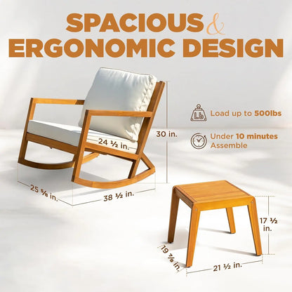 Rocking Chairs Design Heavy Duty 400lbs Capacity Wood Patio Bistro Set 3 Piece Outdoor