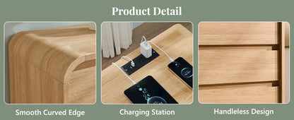 25" Tall Modern Nightstand Set of 2, 23.6'' Wide Wood Bedside Table w/2 Storage Drawers, Charging Station
