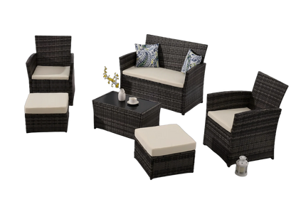 6 Pieces Outdoor Patio Furniture Set, Wicker Sectional Sofa Patio Conversation Set Couch with Ottomans Rattan Chair and Table