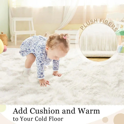 Fluffy Rugs for Living Room 5x8 Cream White, Washable Large Area Rugs