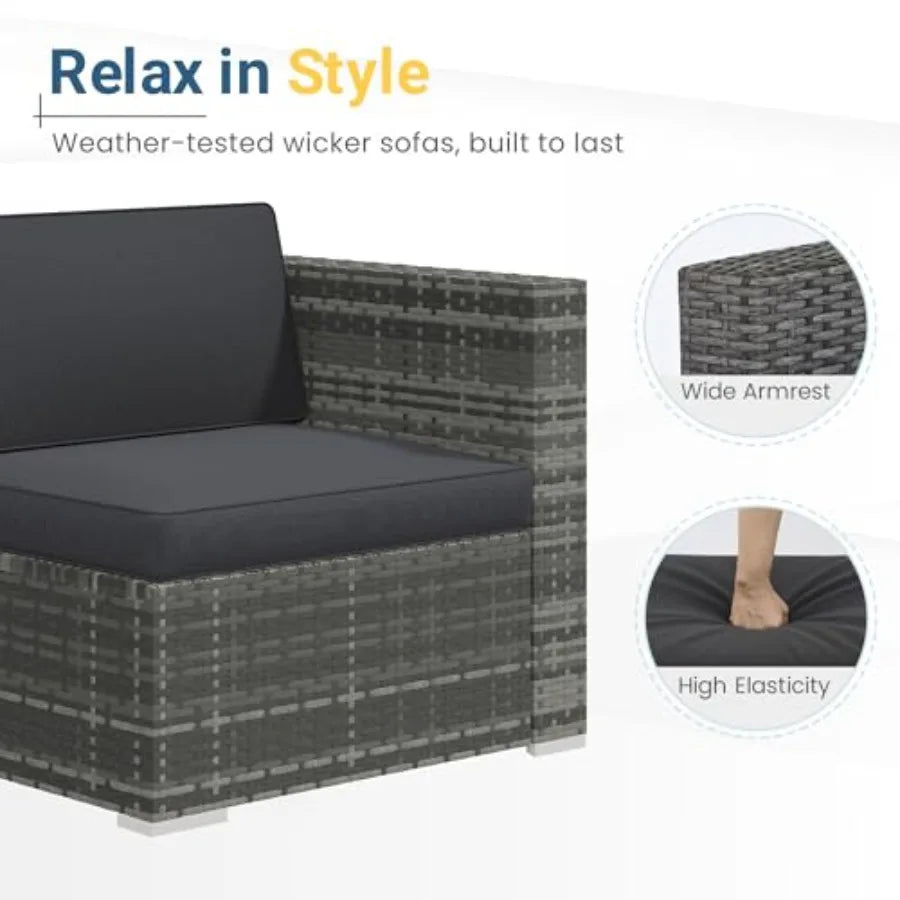 5 Piece Outdoor Patio Furniture Set All Weather Wicker Rattan Sectional Sofa Conversation Set with Cushions Large