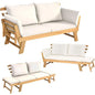 Patio Convertible Couch Soa Bed, Acacia Wood Chaise Lounger with Adjustable Armrest, Cushion & Pillows, Outdoor Daybed Loveseat