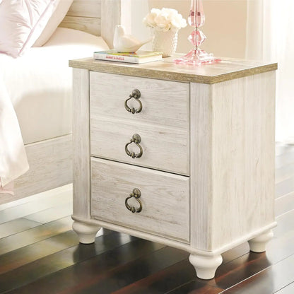 Willowton Farmhouse 2 Drawer Nightstand with USB Charging Ports, 25.67" Tall, Whitewash
