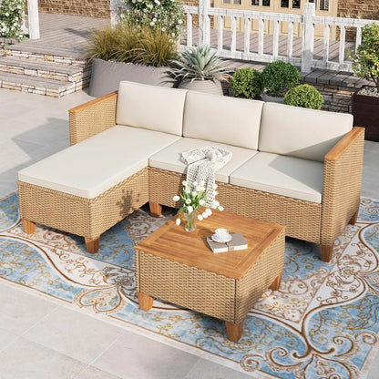 Small Patio Furniture Set, 3 Pieces Wicker Outdoor Sectional Set,  Rattan Conversation Set