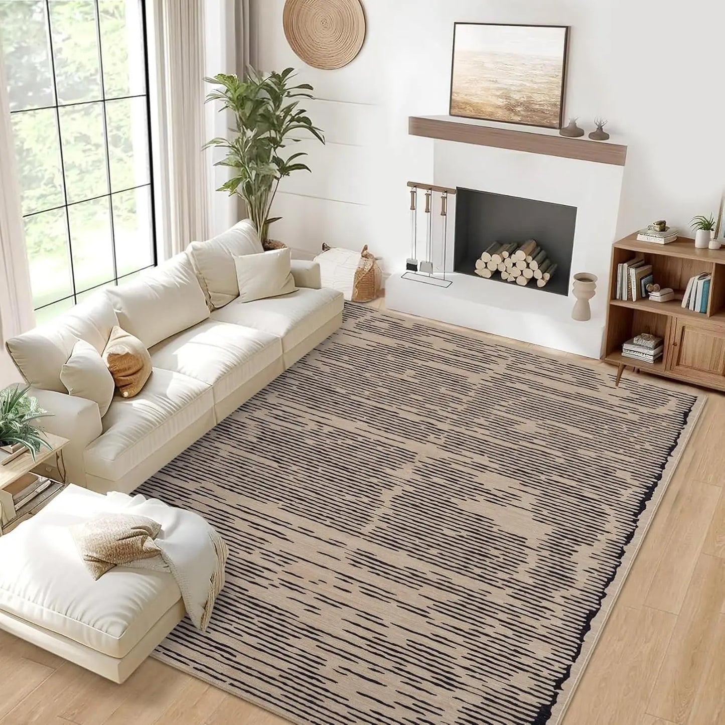 Rugs for Living Room Washable Modern Stripe Carpet Non Slip Soft Rug, Low Pile Area Rug