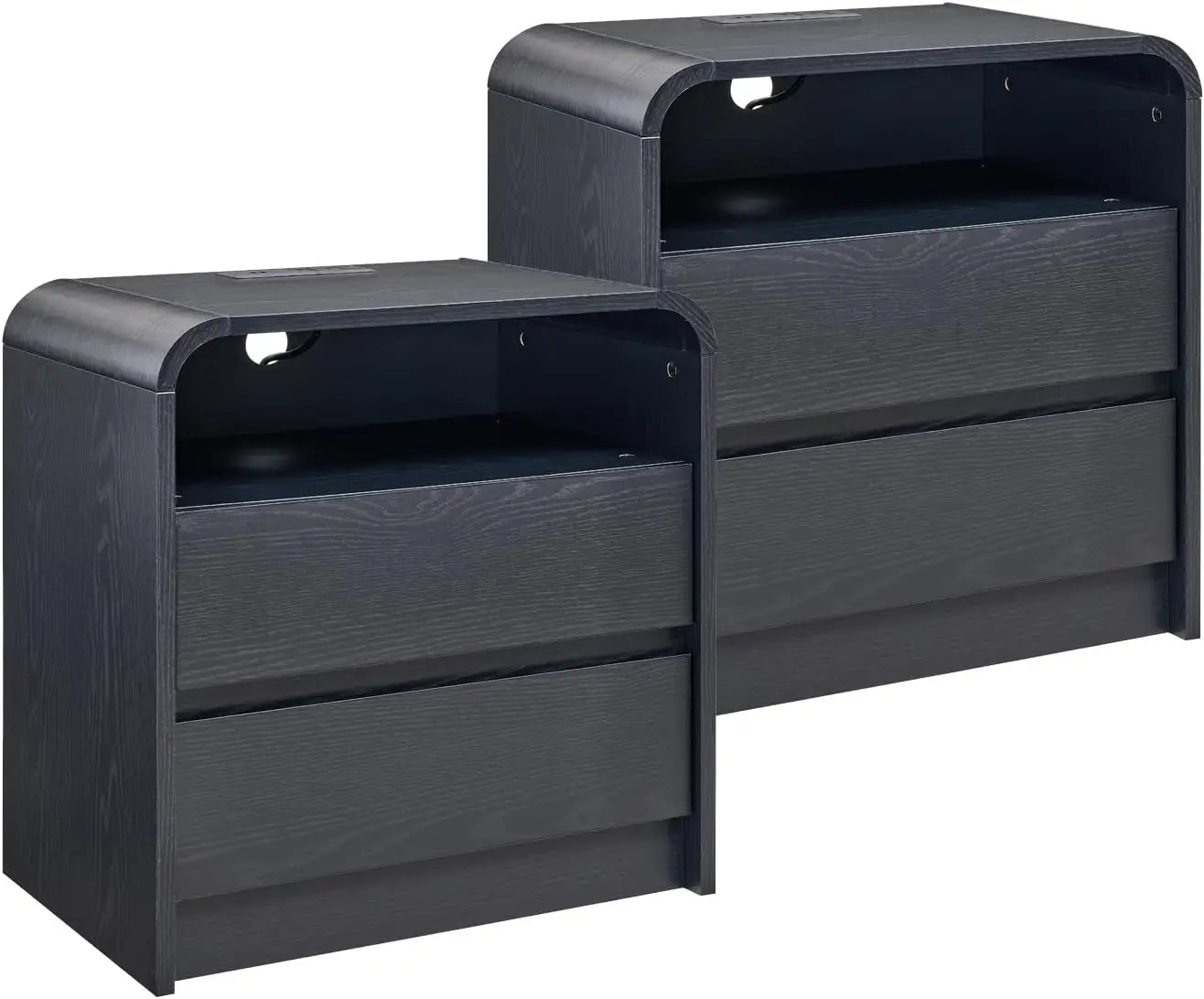 25" Tall Modern Nightstand Set of 2, 23.6'' Wide Wood Bedside Table w/2 Storage Drawers, Charging Station