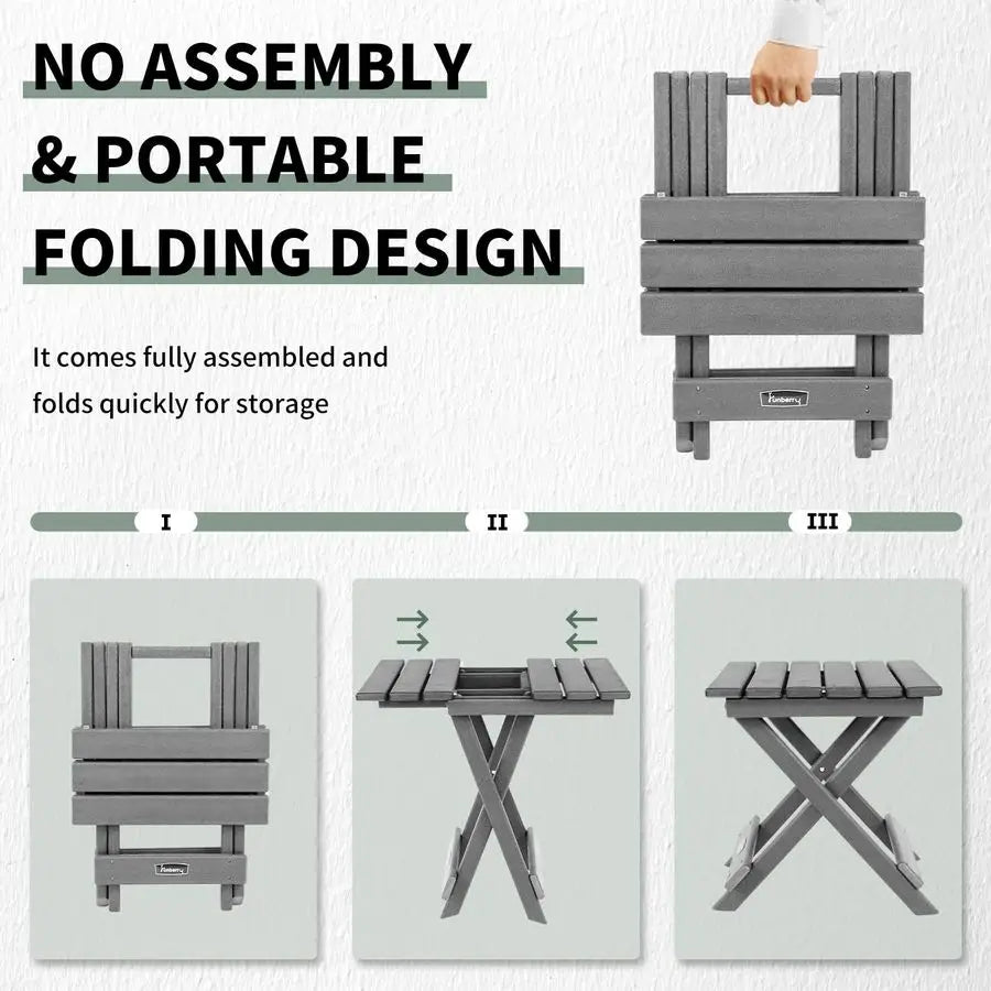 Outdoor Folding Adirondack Side Table, Portable No Assembly Patio End Table HDPE All Weather