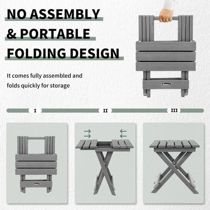 Outdoor Folding Adirondack Side Table, Portable No Assembly Patio End Table HDPE All Weather