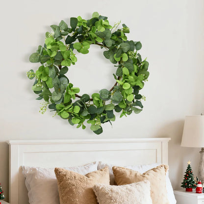 19.7 Inch Eucalyptus Wreath with Olive Leaves All Year Round Handmade Green Spring Summer Wreaths for Front Door Indoor Outdoor