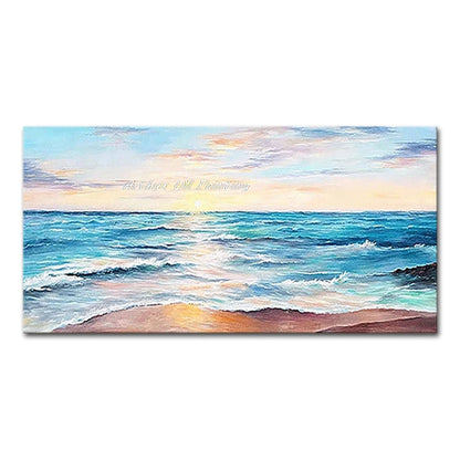 Hand-Painted Abstract Seascape Oil Paintings On Canvas, Modern Texture Art Poster, Large Wall Picture, Home Decor