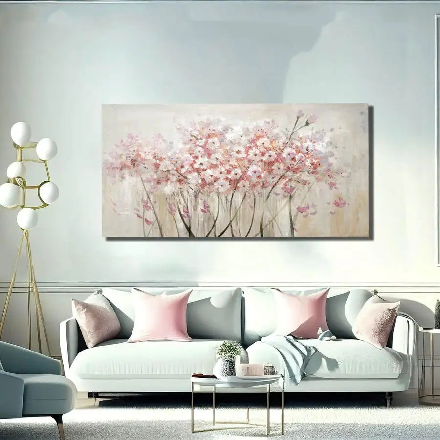 White Floral Oil Painting Canvas Wall Decor Modern Botanical Picture Wall Art