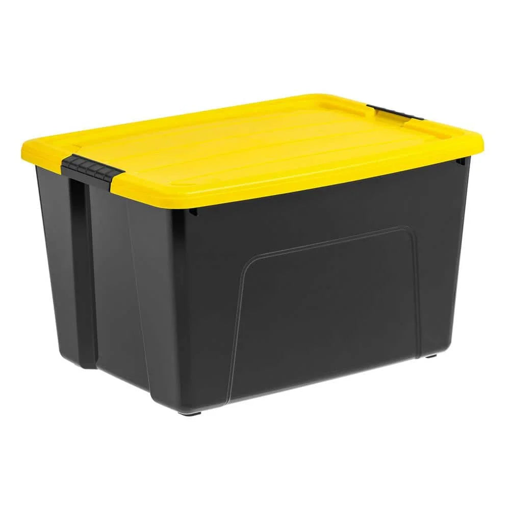 60 Qt./15 Gal. Plastic Storage Boxes with Latching Lids, Black and Yellow (Set of 6)