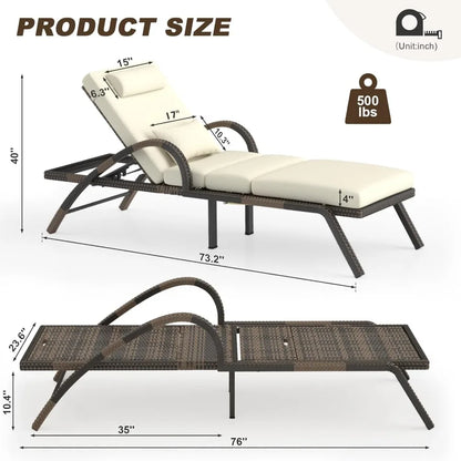 Outdoor Lounge Chairs Set of 2, Patio Chaise Loungers with Adjustable 5-Position & Leg Support, Wicker Pool Recliners