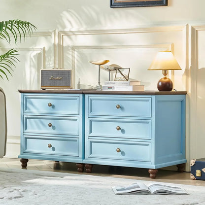 Farmhouse Nightstand Set of 2 with Charging Station, 24" Wide End Table with 3 Drawers, Bed Side