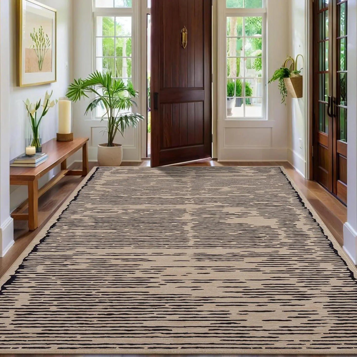 Rugs for Living Room Washable Modern Stripe Carpet Non Slip Soft Rug, Low Pile Area Rug