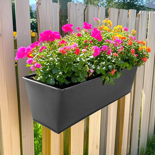 Outdoor Plants, Planter Black Metal Iron Hanging Flower Pots for Decks, Railings, Fence or Wall Mount Window Box
