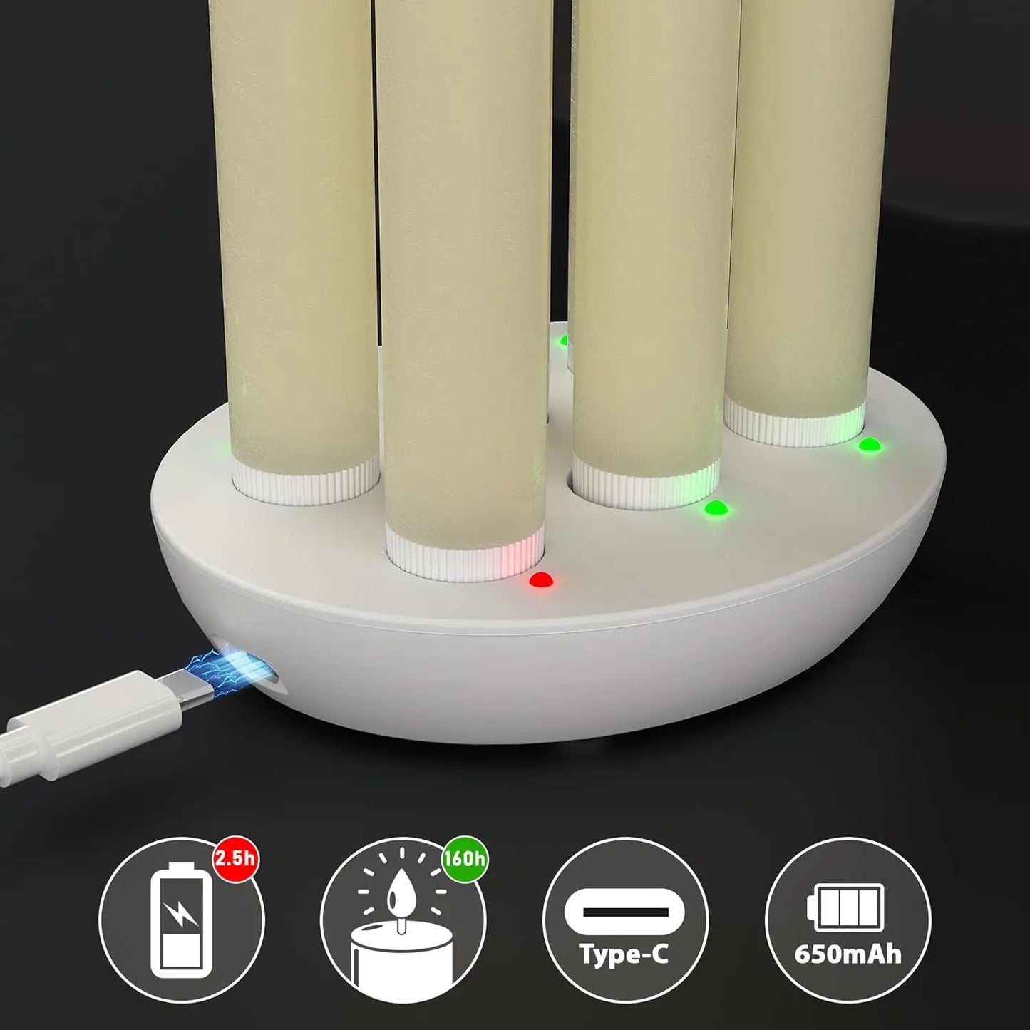 6-Pack Rechargeable Flameless Taper Candles with Charging Station, Remote & Timer for Home Decor