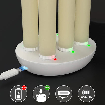 6-Pack Rechargeable Flameless Taper Candles with Charging Station, Remote & Timer for Home Decor