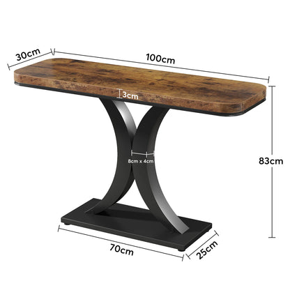 Console Table, 40 inch Narrow with Geometric Base, Rustic Hallway Accent
