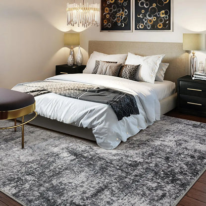 9x12 Soft Modern Abstract Area Rug - Low Pile Washable, Grey