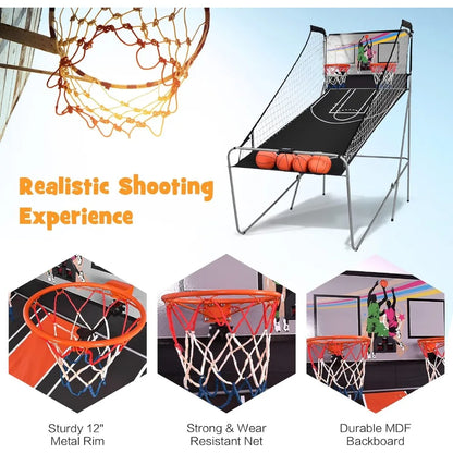 Foldable Dual Shot Basketball Game w/Electronic Scoring, 8 Game Modes, 4 Balls, Indoor Outdoor