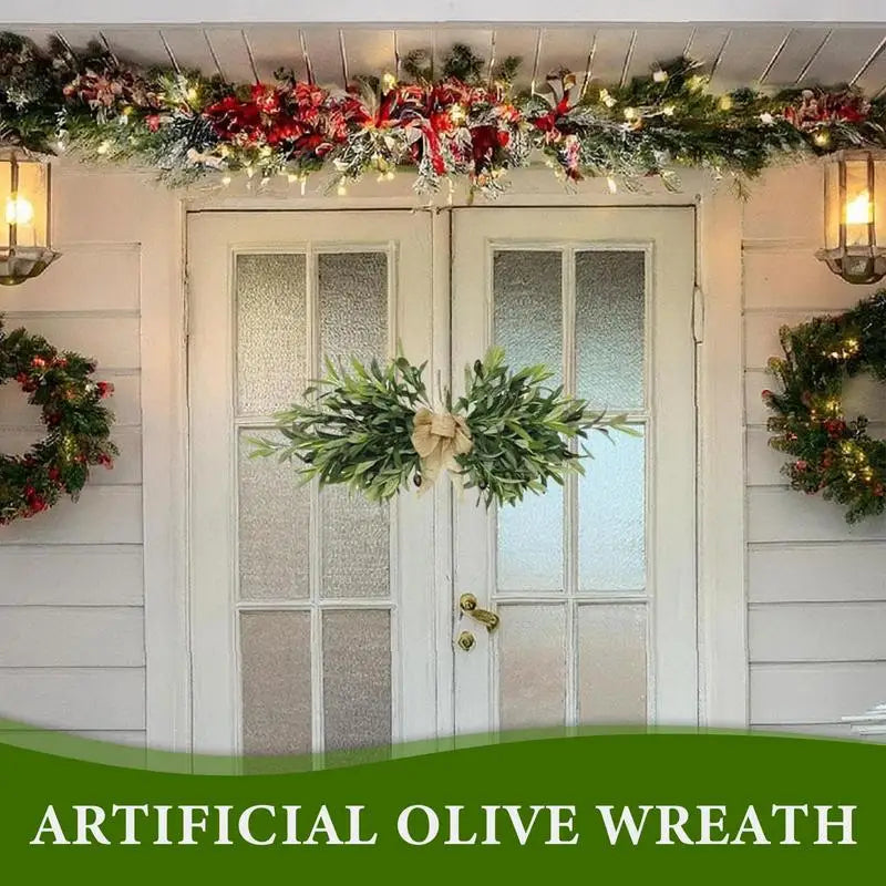 Artificial Olive Wreaths Garlands for Front Door with Olive Leaves All Season Greenery