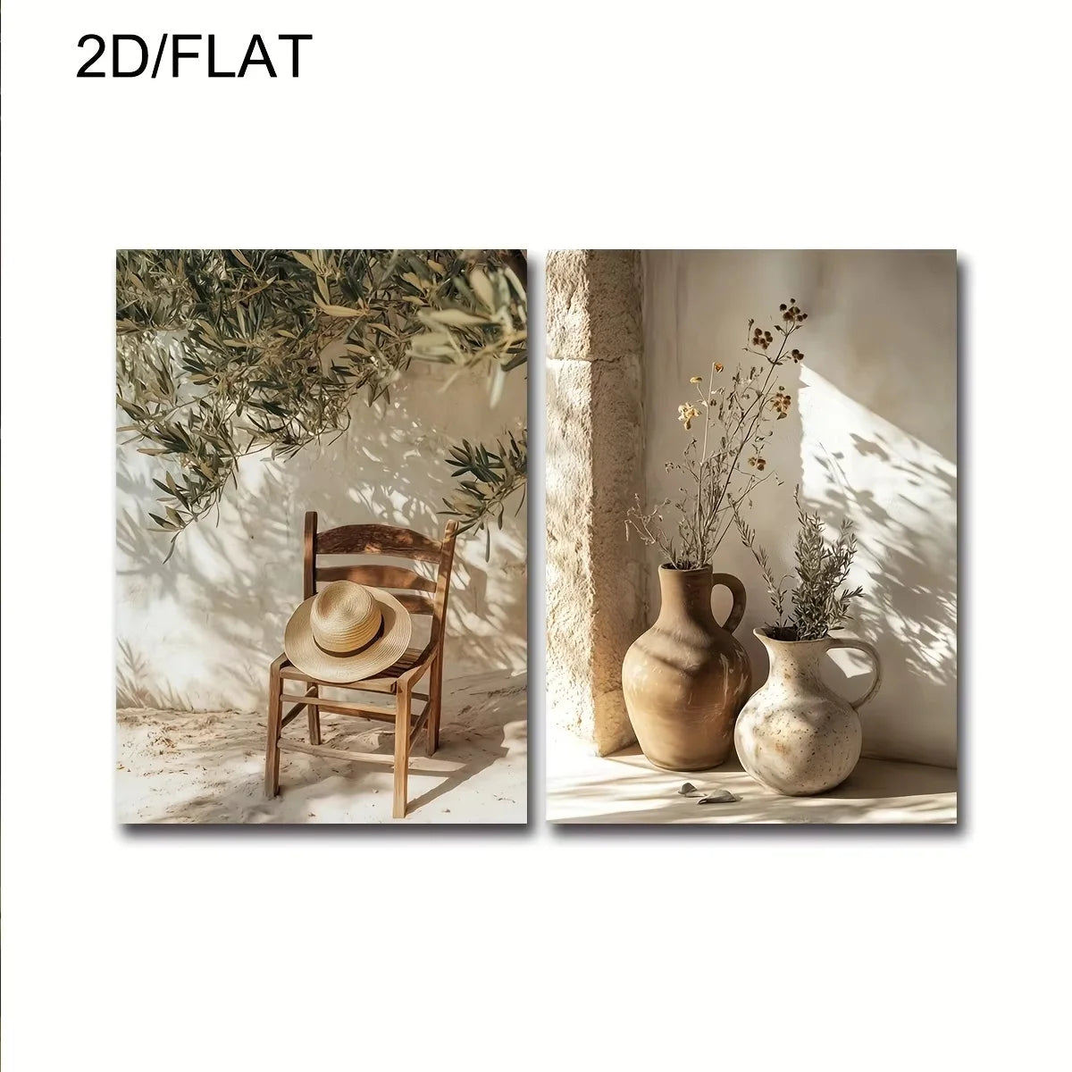 2pcs/set Neutral Olive Tree Shadow Vase Canvas Print Poster Botanical Landscape Art Print Home Decor