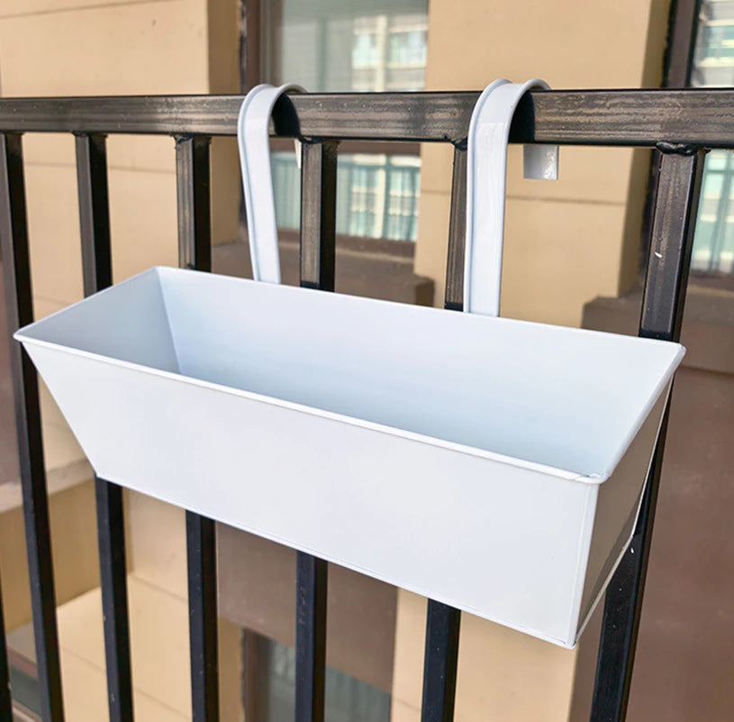 Outdoor Planter Black Metal Iron Hanging Flower Pots Decks Railings Fence Buckets Modern Wall Mount Window Box