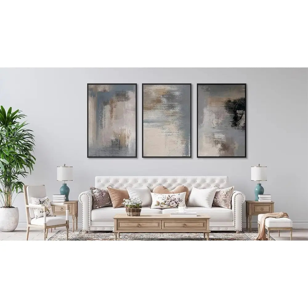 Canvas Wall Art - Grey Abstract Picture, Rustic Wall Decor, Black Floated Paintings, Retro Prints