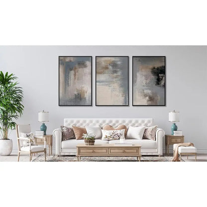 Canvas Wall Art - Grey Abstract Picture, Rustic Wall Decor, Black Floated Paintings, Retro Prints