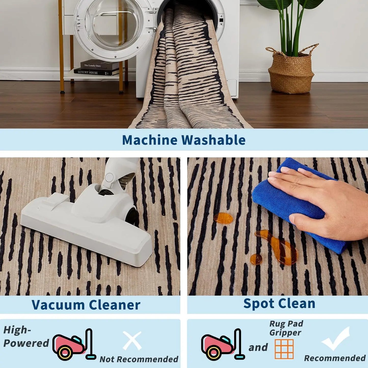 Rugs for Living Room Washable Modern Stripe Carpet Non Slip Soft Rug, Low Pile Area Rug
