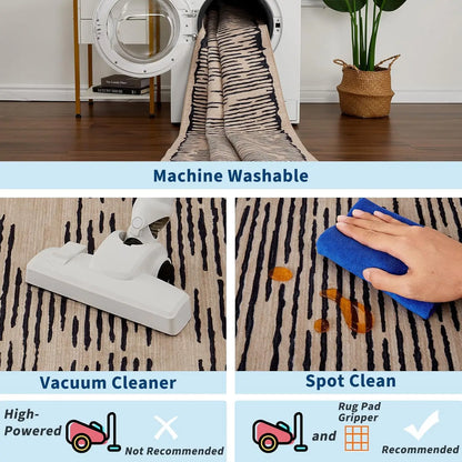 Rugs for Living Room Washable Modern Stripe Carpet Non Slip Soft Rug, Low Pile Area Rug