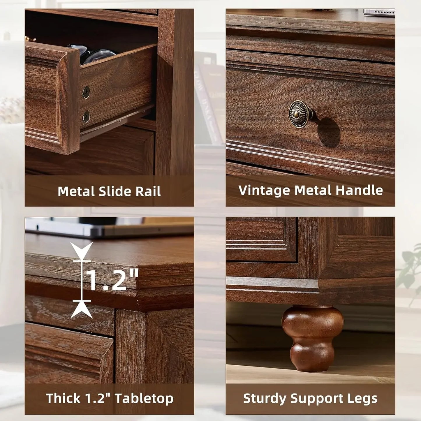 Farmhouse Nightstand Set of 2 with Charging Station, 24" Wide End Table with 3 Drawers, Bed Side