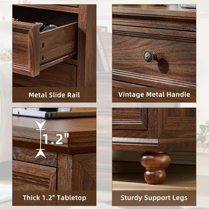 Farmhouse Nightstand Set of 2 with Charging Station, 24" Wide End Table with 3 Drawers, Bed Side