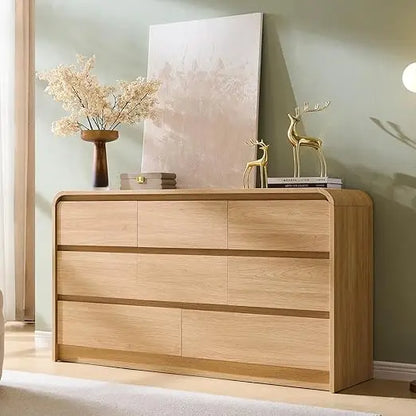 Modern 8 Drawers Dresser for Bedroom, 55 Wide Dressers & Chest of Drawers w/Curved Profile Design, Wood Mid Century