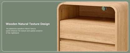 25" Tall Modern Nightstand Set of 2, 23.6'' Wide Wood Bedside Table w/2 Storage Drawers, Charging Station