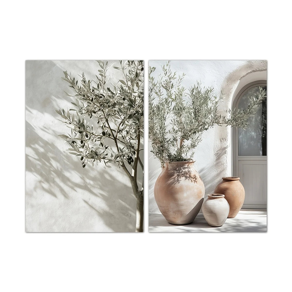 2pcs/set Neutral Olive Tree Shadow Vase Canvas Print Poster Botanical Landscape Art Print Home Decor