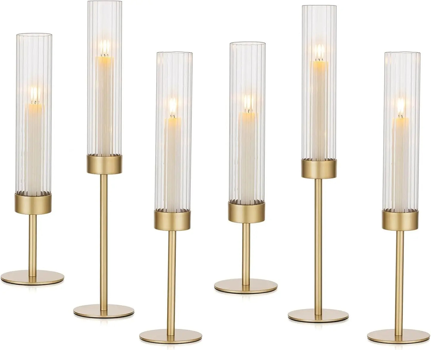 Set of 6 Tall Hurricane Candle Holders with Glass for Decor,  Centerpiece