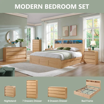 Modern 8 Drawers Dresser for Bedroom, 55 Wide Dressers & Chest of Drawers w/Curved Profile Design, Wood Mid Century