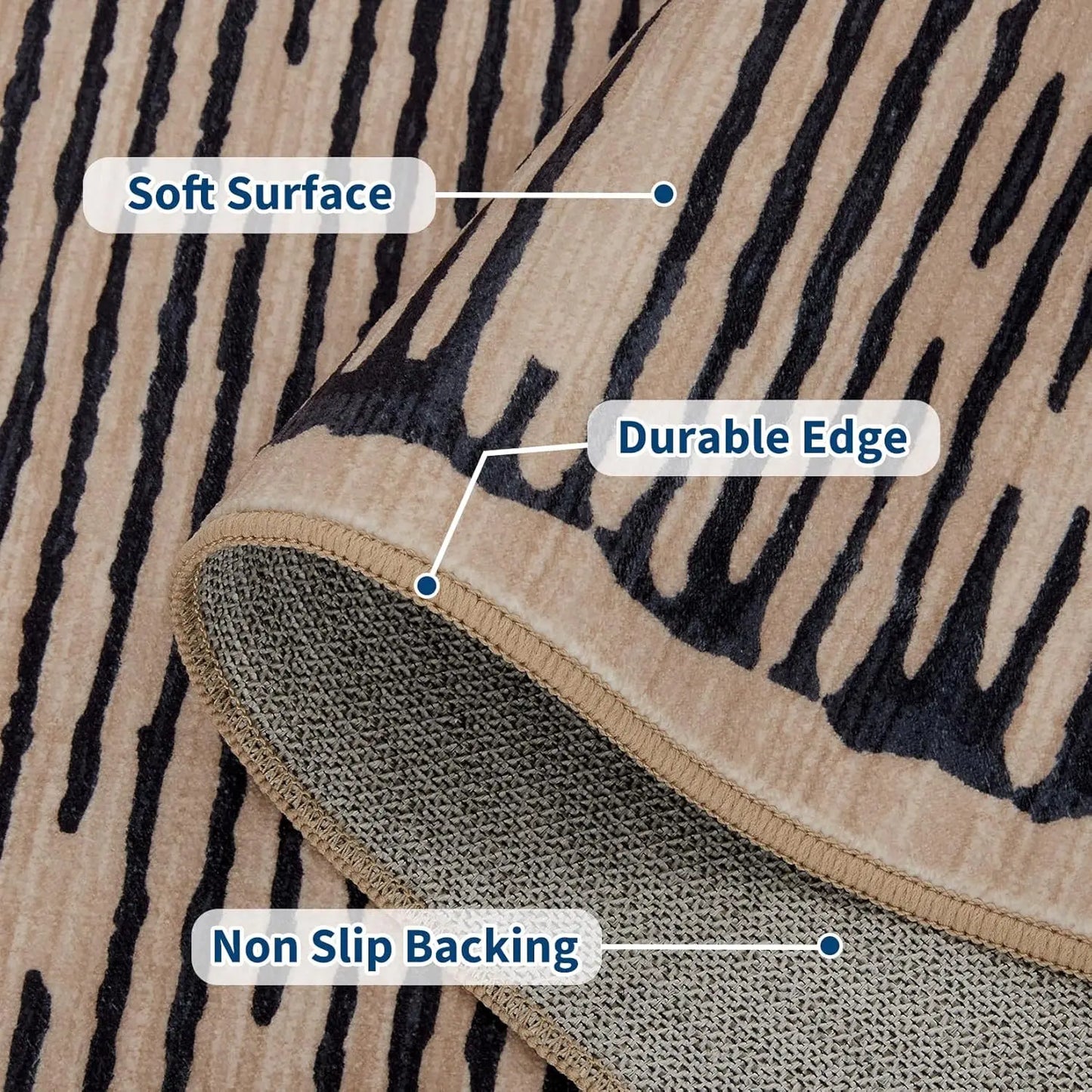 Rugs for Living Room Washable Modern Stripe Carpet Non Slip Soft Rug, Low Pile Area Rug