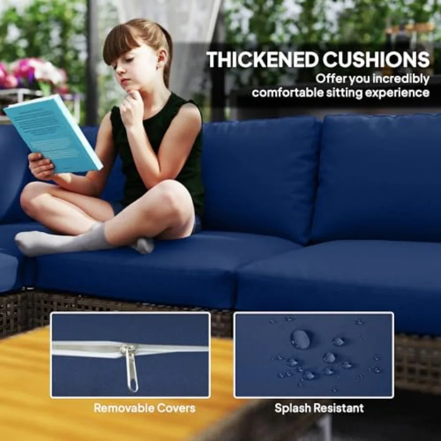 7 Piece Wicker Patio Furniture Set Modular Outdoor Sectional with Thickened Cushions Rattan Outdoor Furniture Conversation Set