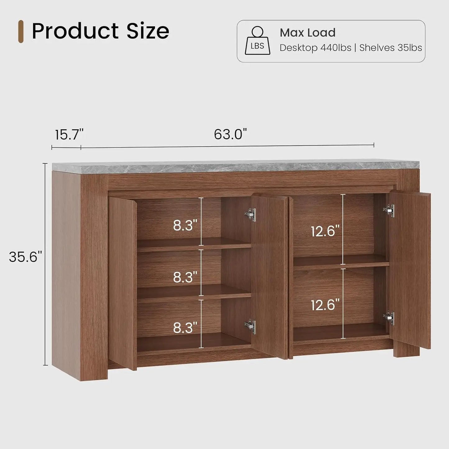 Buffet Cabinet with Storage, 63" Sideboard Accent Cabinet with Faux Marble Top & 4 Doors