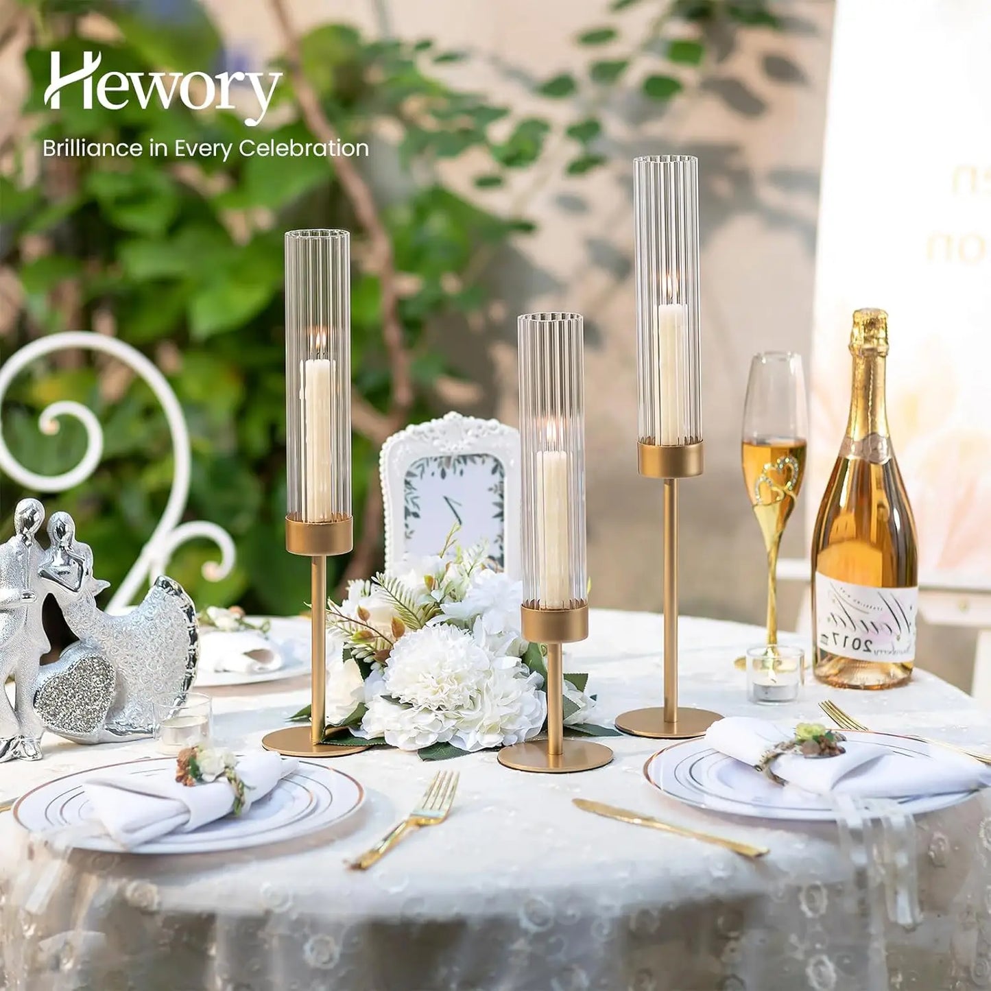 Set of 6 Tall Hurricane Candle Holders with Glass for Decor,  Centerpiece