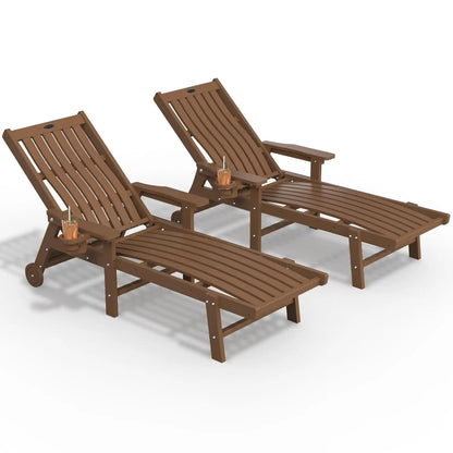 Patio Chaise Lounge Chair Set of 2, Oversized Lounge Chair Outdoor with 5 Positions, HDPE, Patio Lounge Chair