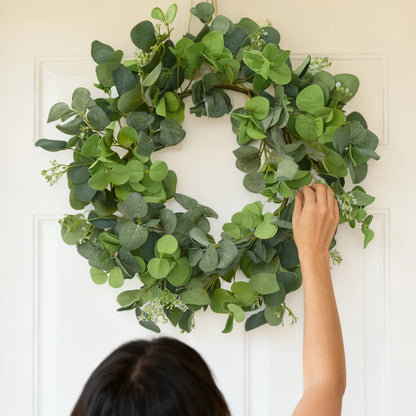 19.7 Inch Eucalyptus Wreath with Olive Leaves All Year Round Handmade Green Spring Summer Wreaths for Front Door Indoor Outdoor