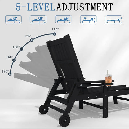 Patio Chaise Lounge Chair Set of 2, Oversized Lounge Chair Outdoor with 5 Positions, HDPE, Patio Lounge Chair