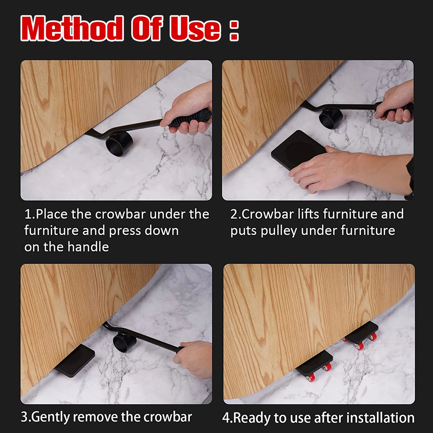 Heavy Duty Furniture Lift Mobile Tool Kit with 4 Wheels 330 lbs 360° Swivel Furniture Mobile Trolley for Appliance Sofa Handling